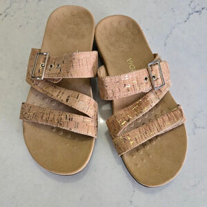 Women's Vionic Adjustable Beige Gold Cork Skylar Orthotic Sandals Size 11